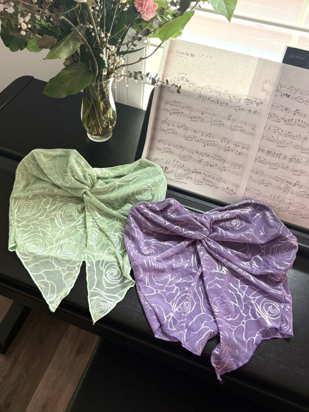 Y2K Light Green & Lavender Floral Lace Rave Festival Crop Top Bundle